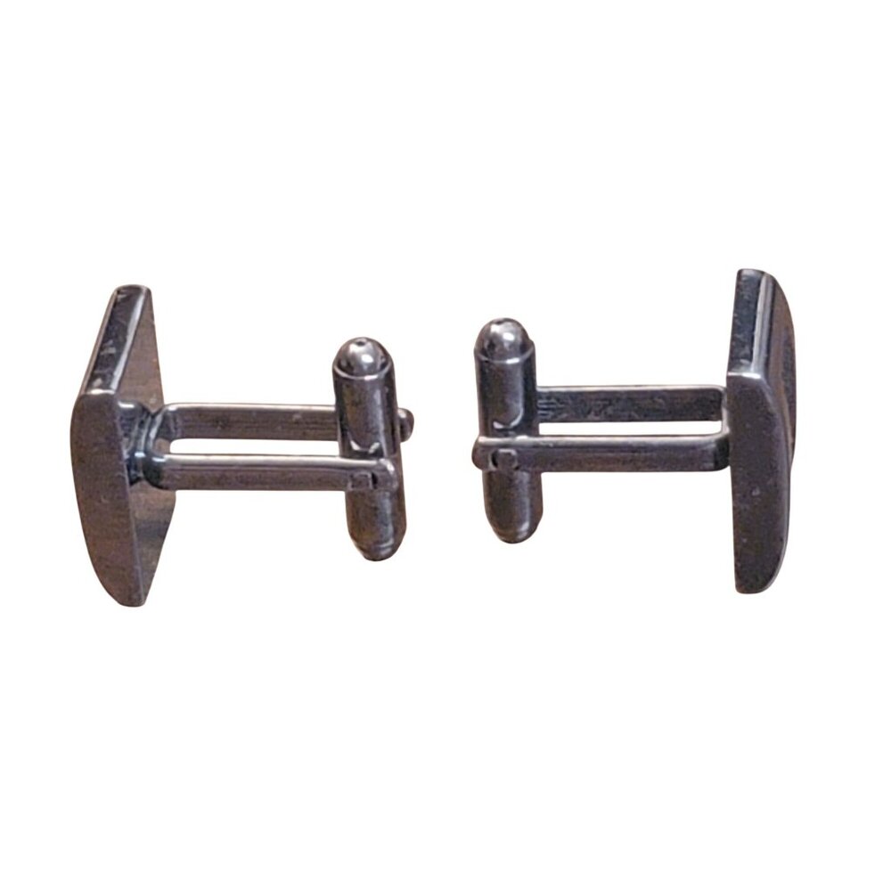 Vintage Mens Rectangular Silver-Tone Cufflinks Wi… - image 3